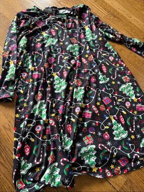 Festive Black Holiday Print Dress